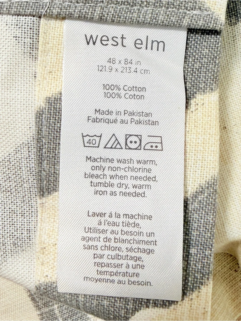 West Elm Scribble Lattice Curtain Panel 48x84 Gray Ivory Cotton